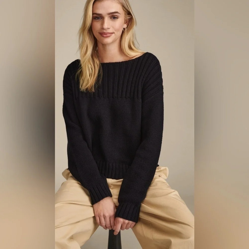 Lucky Brand Aiden Pullover Black Merino Wool NWT
